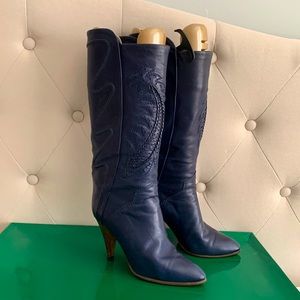 Navy blue western style heeled boots